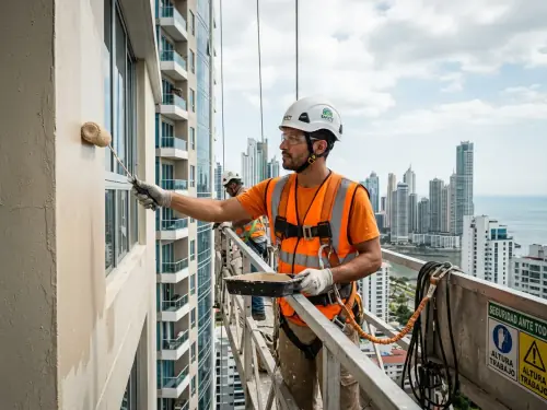 Pintor profesional certificado en guindola en torre de Panamá